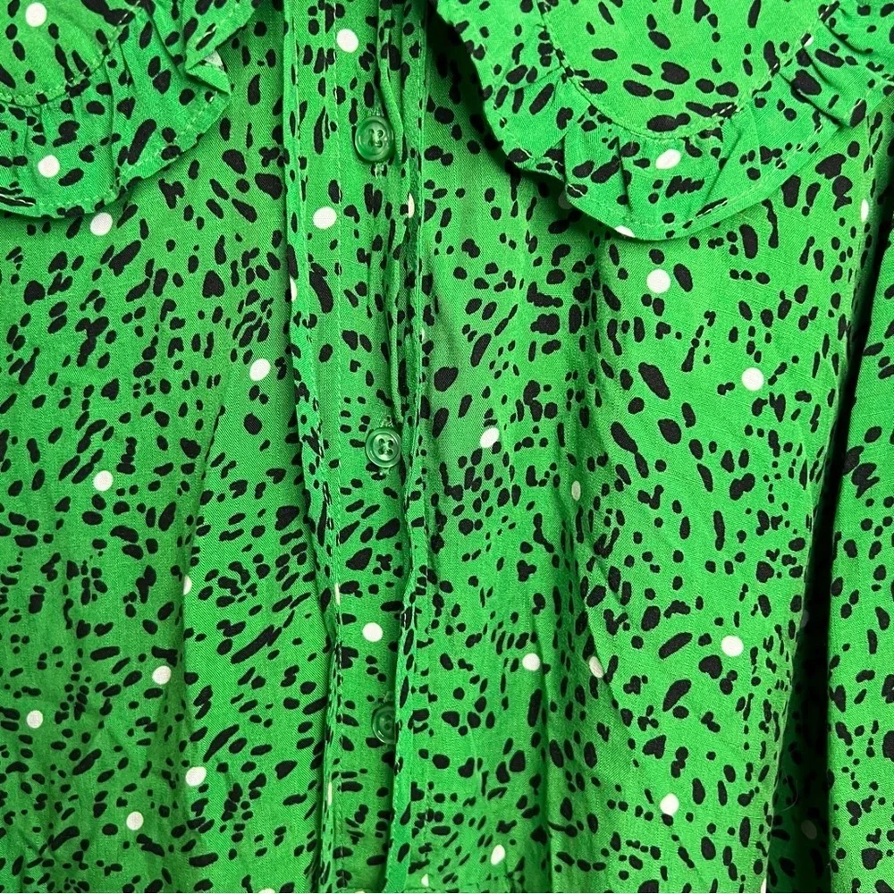 Who What Wear Long Sleeve Maxi Dress Size S Green Black White Dots Peter Pan - Picture 7 of 16